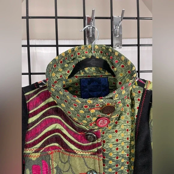 Vintage lulu h floral iridescent green unique coat button down size m - Picture 2 of 16